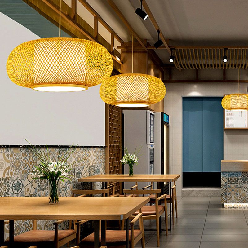 Stile asiatico in tema a mano Bamboo Lampada sospesa Lanterne a forma di lampadina a forma di lampadina per ristorante