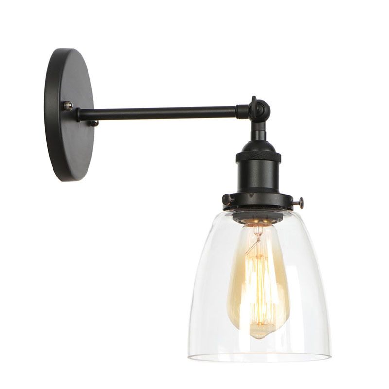 Industrial Style Vintage Wall Sconce with Transparent Glass Lampshade Single Bulb Wall Mount Lamp in Black