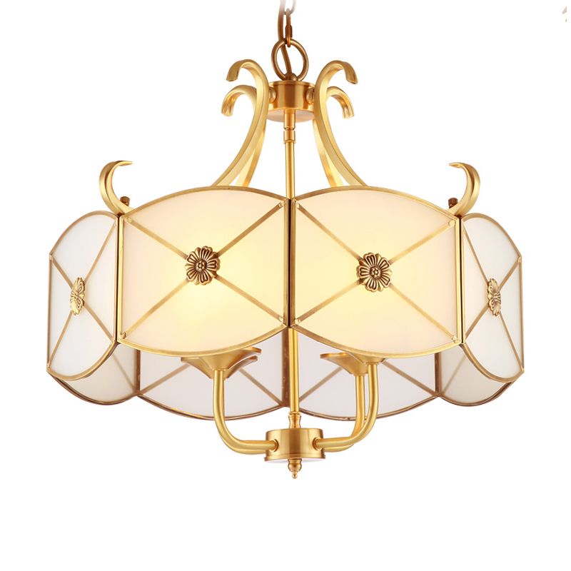 20 "/23,5" W White Glass Trum Lampone della lampada coloniale 4 teste Sala da pranzo Lampada a sospensione