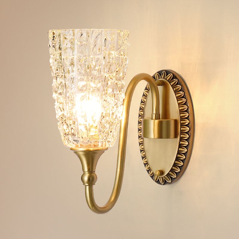 Modern Style Wall Lamp Copper Wall Mount Lamp with Glass Shade for Living Room