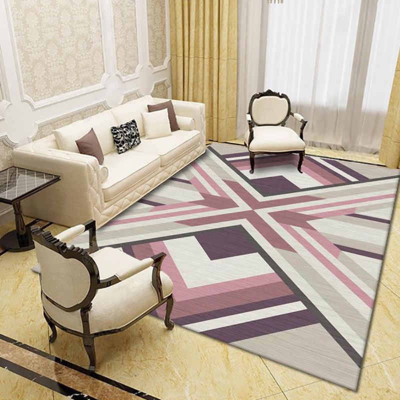 Modern Living Room Rug Multi Colored Geo Print Carpet Polypropylene Anti-Slip Pet Friendly Indoor Rug