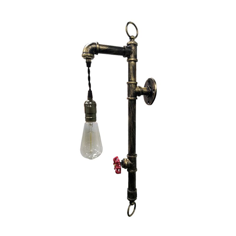 Industrial Water Pipe Wall Mount Light Single Iron Wall Light Fixture with Valve Handle