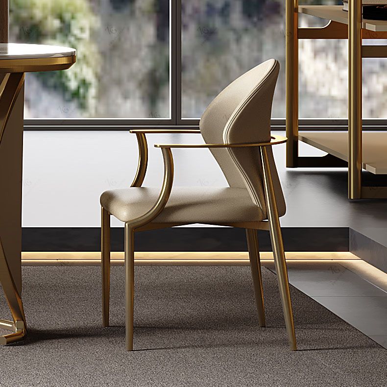 Upholstered Arm Chair Glam Style Metal Dining Chairs for Dining Room