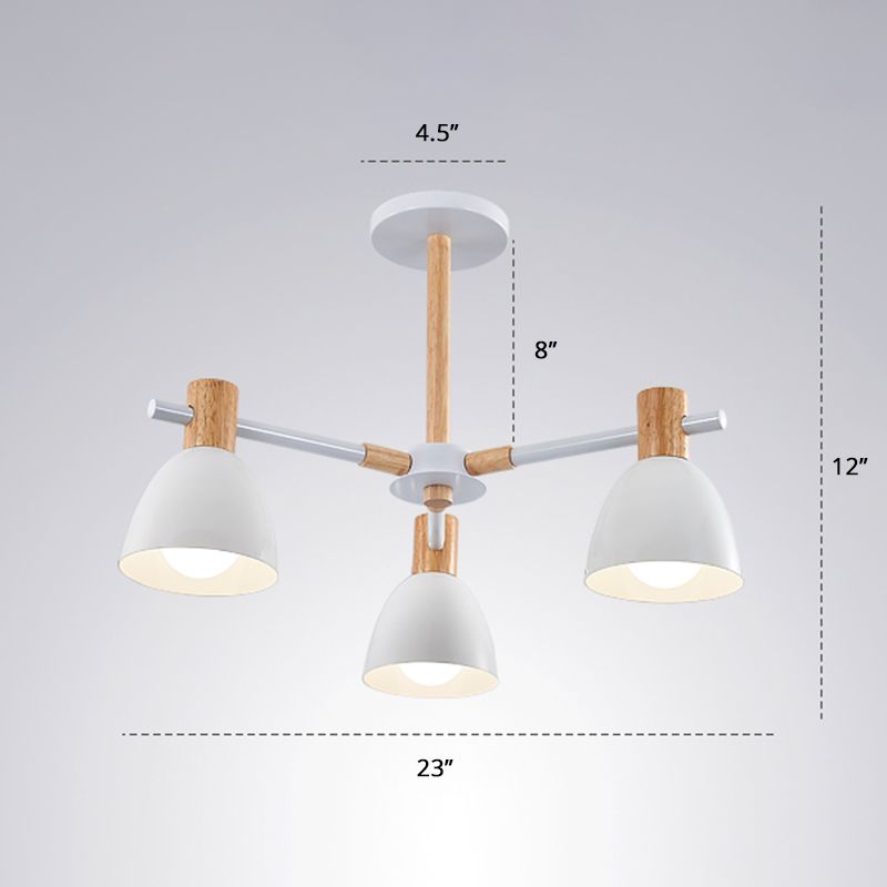 Weiße Glockenhängung Leuchte minimalistische Metallleuchterlampe mit Holzdekoration