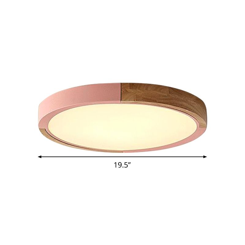 Circle Flush Mount Macaron Acrylic White/Pink/Yellow LED Ceiling Light Fixture in Warm/White Light, 16"/19.5" Wide