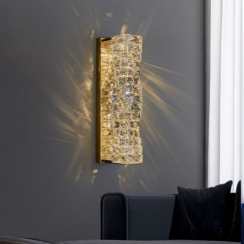 Metal and Crystal Wall Mounted Fixture in Clear LED Post Modern Cylinder Wall Lighting