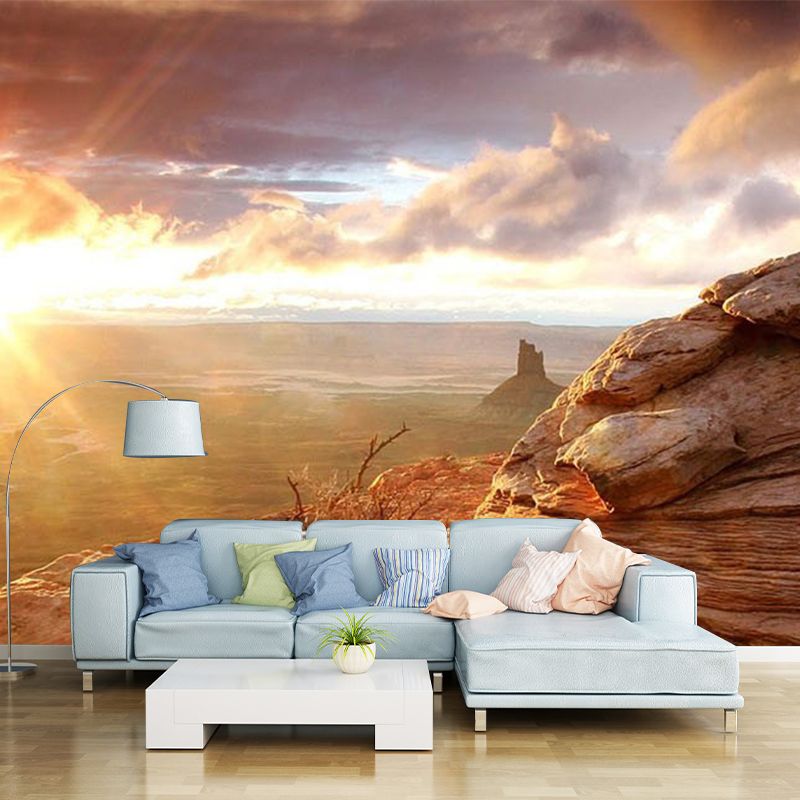 Brown Savannas Sunset View Mural Stain Resistant Modern Living Room Wall Covering