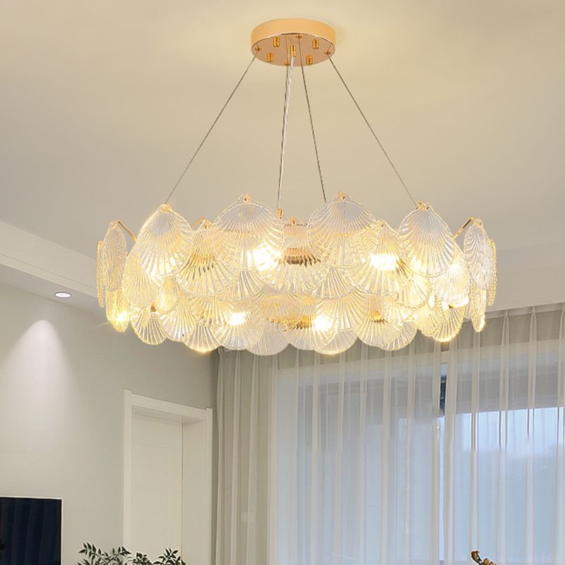 Gold Metal Modern Ceiling Light Geometric Shape Island Light with Shell Shade for Bedroom