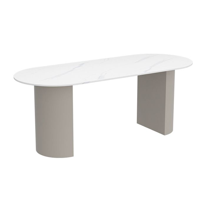 Oval Sintered Stone Dining Table Modern White Dining Table with Double Pedestal Base