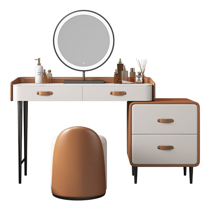 Stone Top Make-up Vanity Orange Solid Wood Vanity Dressing Table Set
