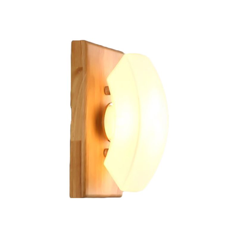 Frosted White Glass Cute Arch Sconce Nordic Single-Blue Wall Light with Wood Backplate