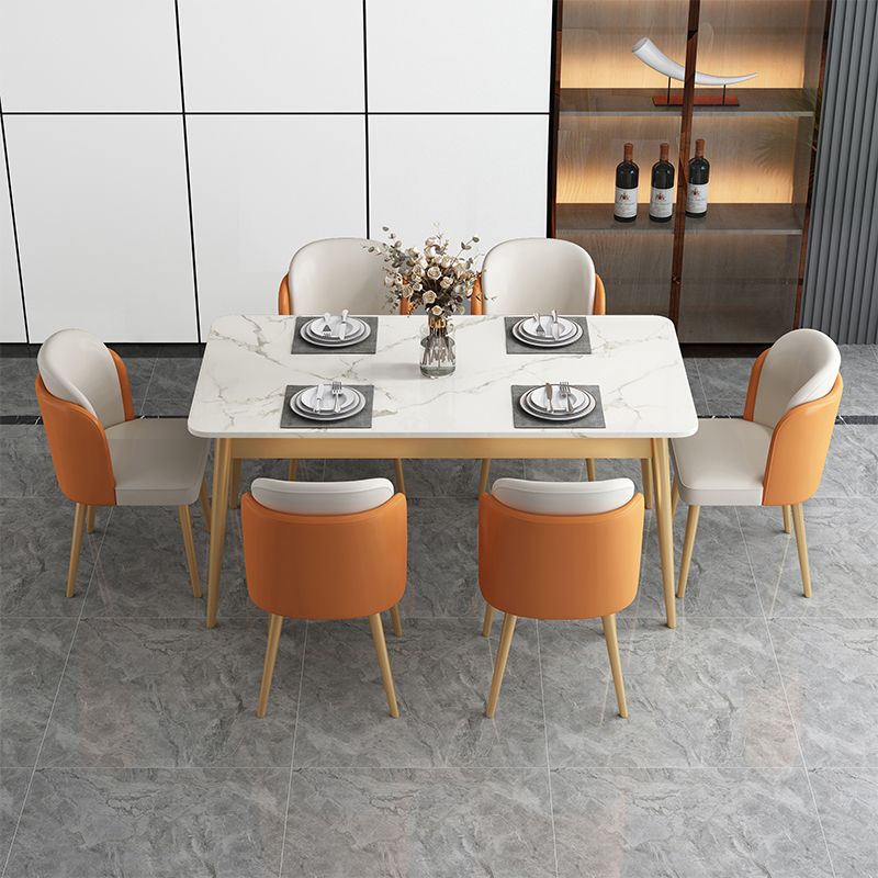 Modern Style Sintered Stone Standard Dining Set White Kitchen Dining Set with 4 Legs Base