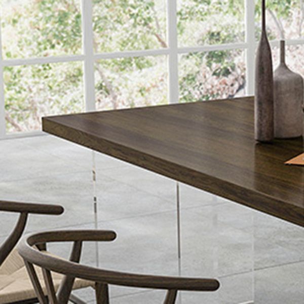 Solid Wood and Acrylic Dinner Table Modern Fixed Table Double Pedestal Dining Table