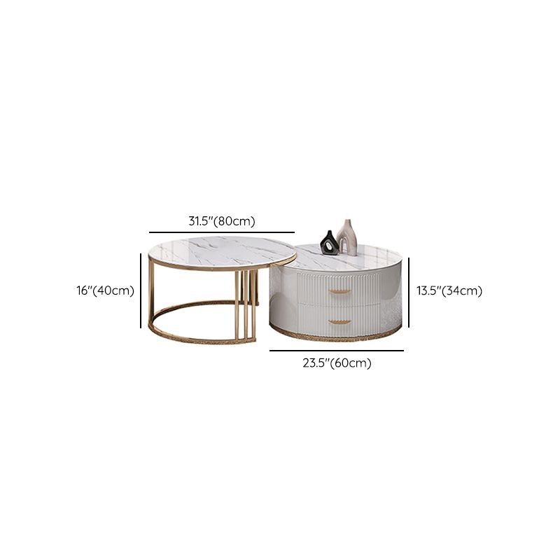 White Marble Top Coffee Table with Metal Block  Base and Stogage