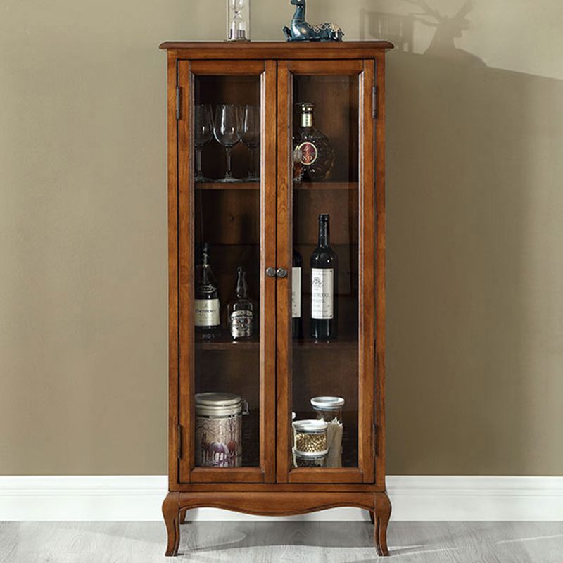 Traditional Rubber Wood Display Stand Glass Doors Hutch Cabinet with Doors for Dining Room