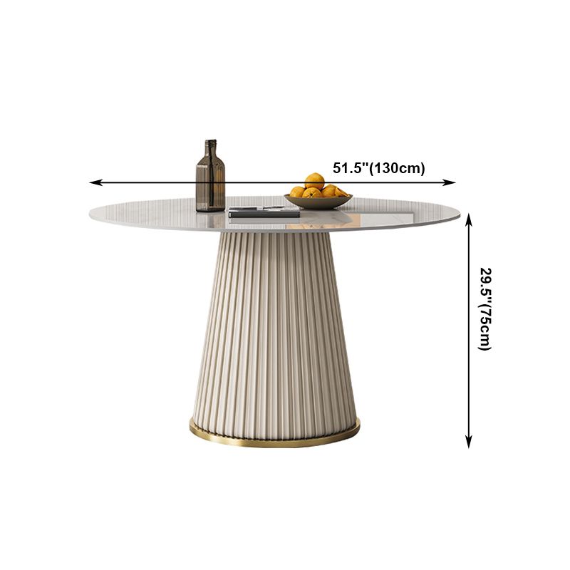 Round Traditional Luxury Dining Table White Sintered Stone Table with White Pedestal Base