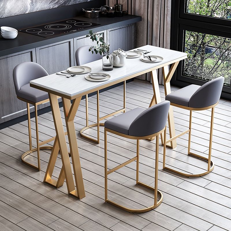 Glam Marble Counter Table with Rectangle Table Top Gold Double Pedestal Table - 42" H