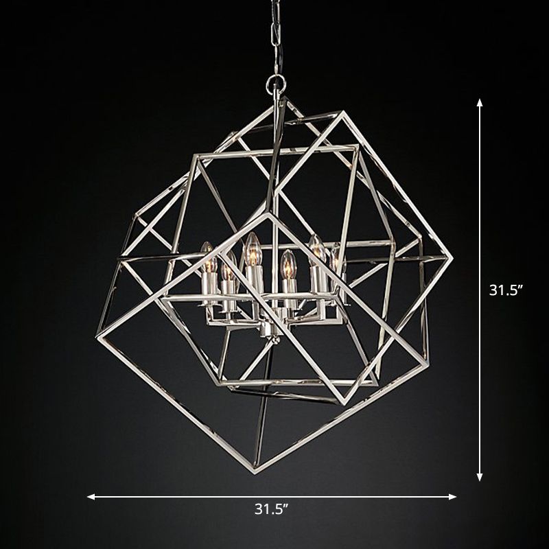 Geometric Metal Chandelier Light Traditional 6 Lights Living Room Pendant Lighting in Brass/Chrome