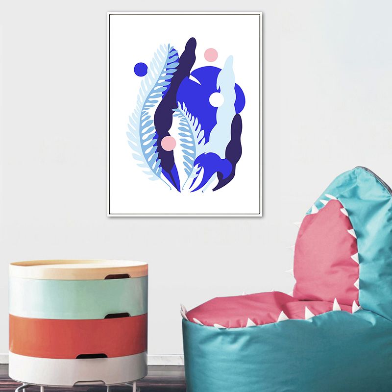 Nordic Illustration Plant Leaf Canvas Blue Textured Wall Art Print for Living Room