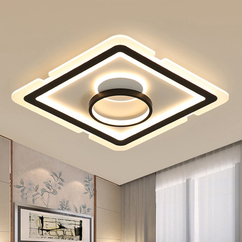 Acryl Vierkant Plafond Verlichting Hedendaagse 16 "/19.5" LED Flush Mount Light voor slaapkamer in zwart en wit