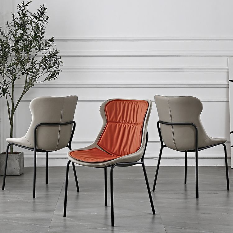 Sillas de comedor de cuero de estilo industrial, sillas laterales de comedor sin brazos con respaldo sólido