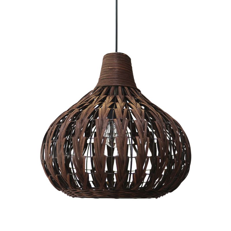 Teardrop Hanging Light Asian Rattan 14"/23.5" Wide 1 Head Coffee Suspended Lighting Fixture