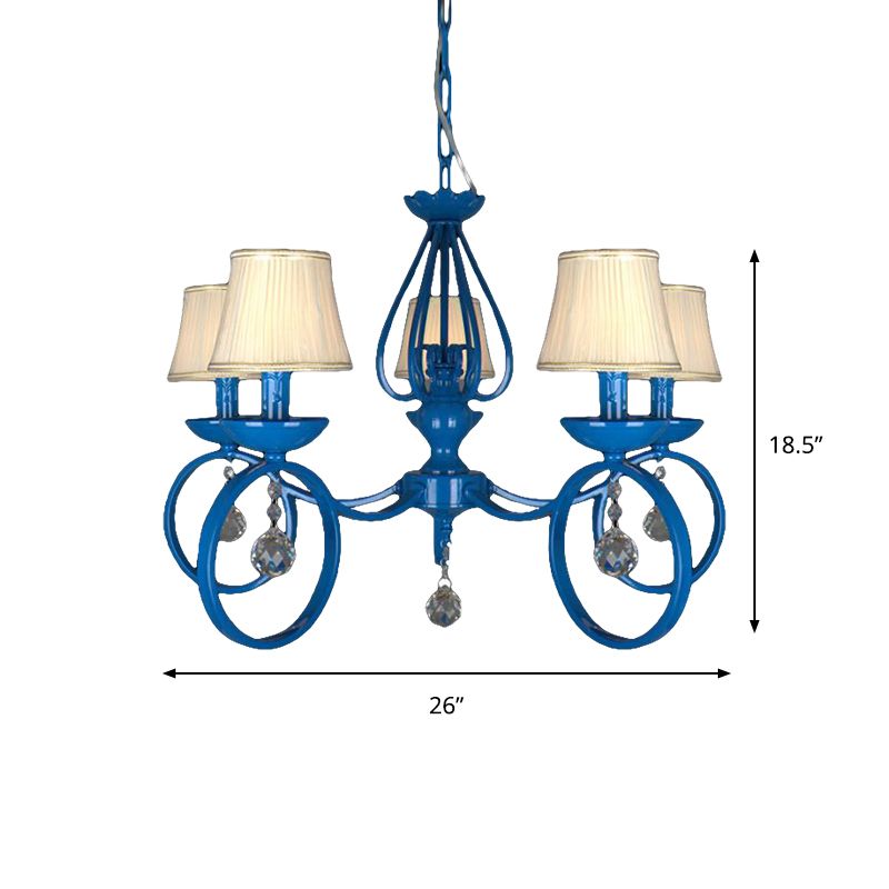 Fabric Cone de lampe pendentielle bleu 5/6/8 Lumières Classic Chandelier Lightture pour le salon avec drapage en cristal