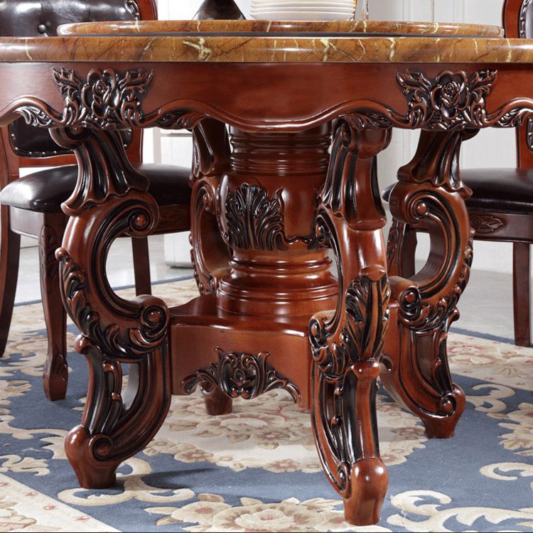 Faux Marble Dining Table Traditional Round Dinette Table with Turntable