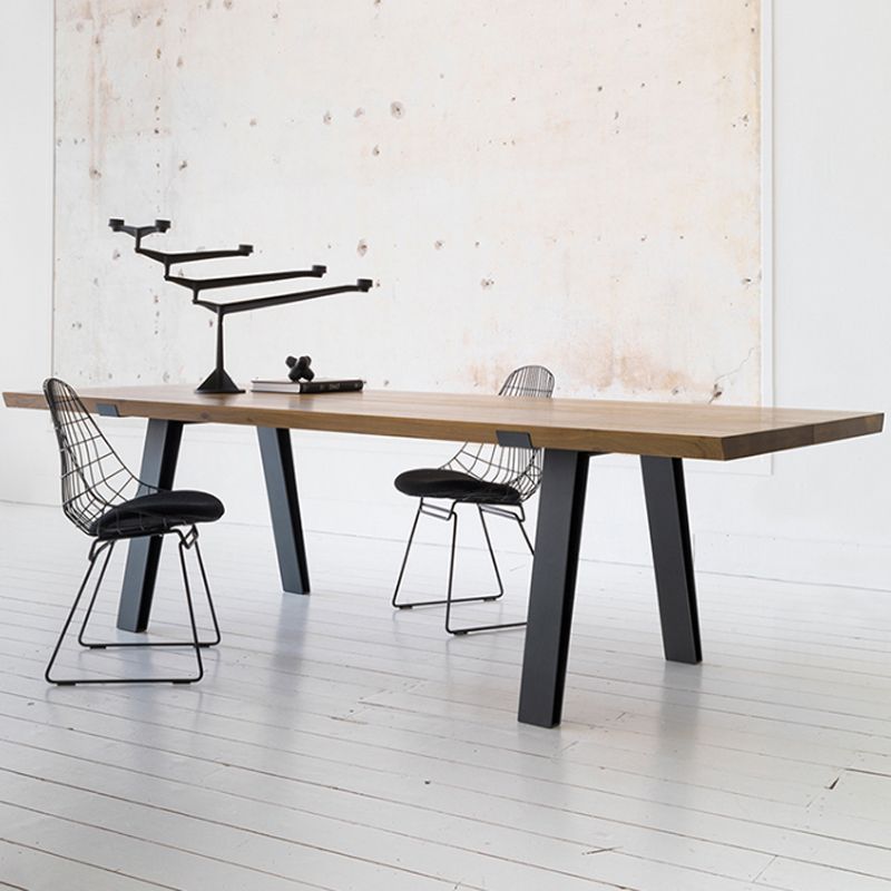 Rectangle 4 Legs Industrial Table Wood Color Fixed Table of Solid Wood