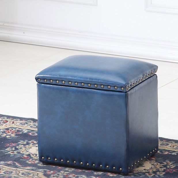 Modern Black Ottoman Leather Rectangle Ottoman for Living Room