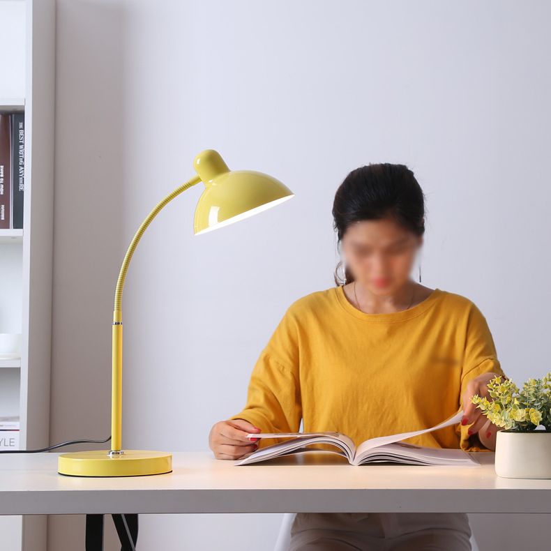 Bowl Shade Flexible Reading Lamp Macaron Style Metal 1 Bulb Bedroom Table Light