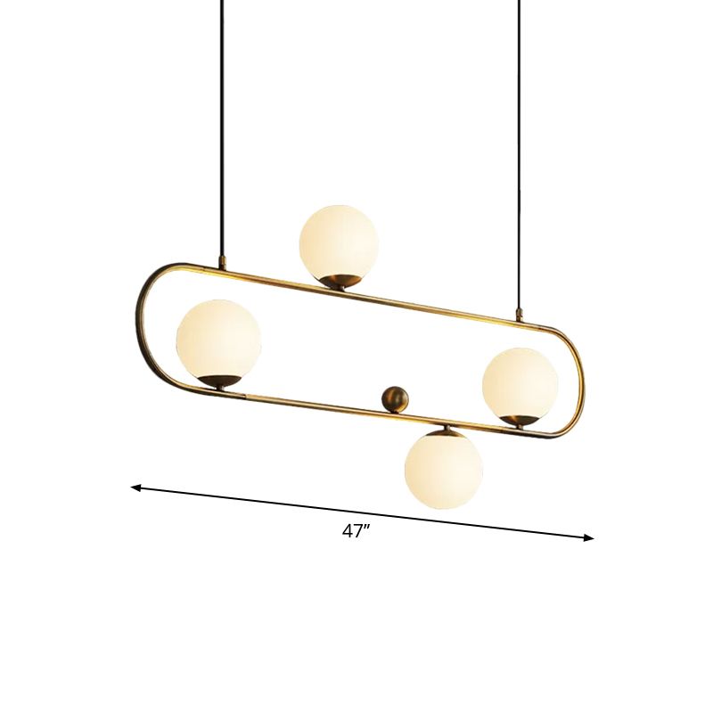 Oblong Dining Room Ceiling Chandelier Opal Glass 3/4 Lights Post Modern Island Light in Black/Gold