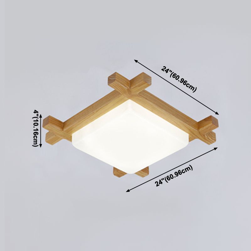 Modern Minimalist LED Ceiling Fixture Wooden Square Flush Mount with Acrylic Shade