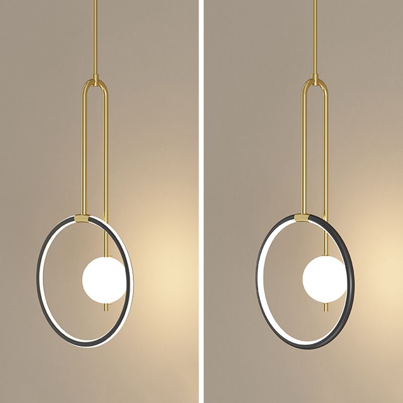 Circular LED Hanging Light Fixture Minimalism Metal Black-Gold Drop Pendant for Bedroom