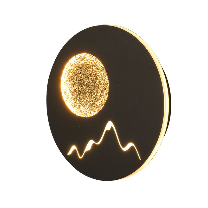 Mini Round/Square Thin LED Flush Mount Nordic Metal Bedroom Wall Light Sconce in Black/White/Grey with Full Moon-Mountain Pattern