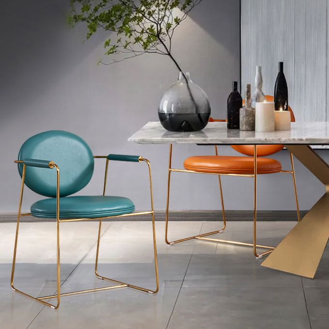 Silla de comedor tapizada de metal con respaldo abierto, sillón casero de estilo moderno