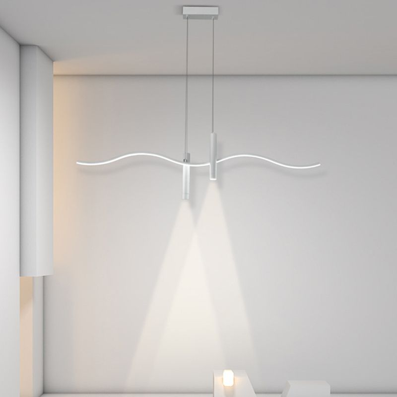 Unique Shape Hanging Lamp Modern 3 Lights Island Chandelier Lights in White Finish