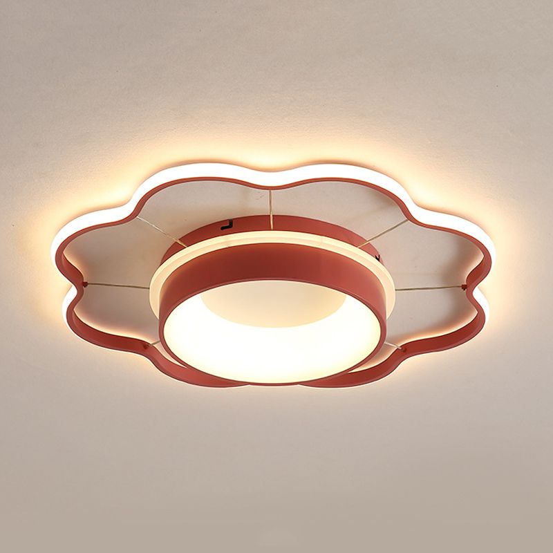 Flower Flush Mount Spotlight Kids Acrylic LED Bedroom Flush Mount Light in Pink/Gold, Warm/White Light