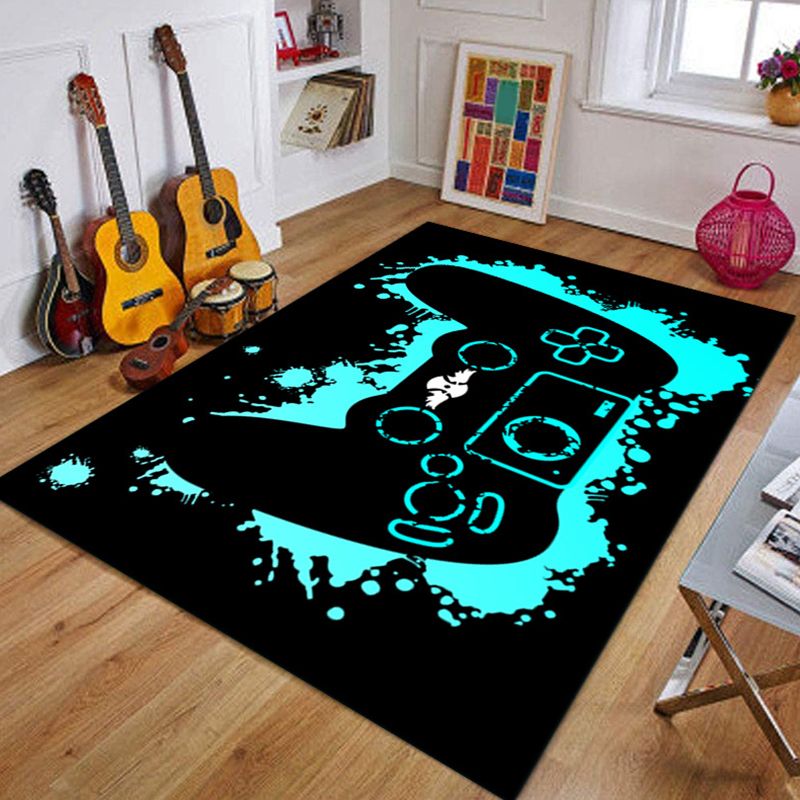 Black Tone Trendy Carpet Polyester Game Machine Print Indoor Rug Washable Carpet for Living Room