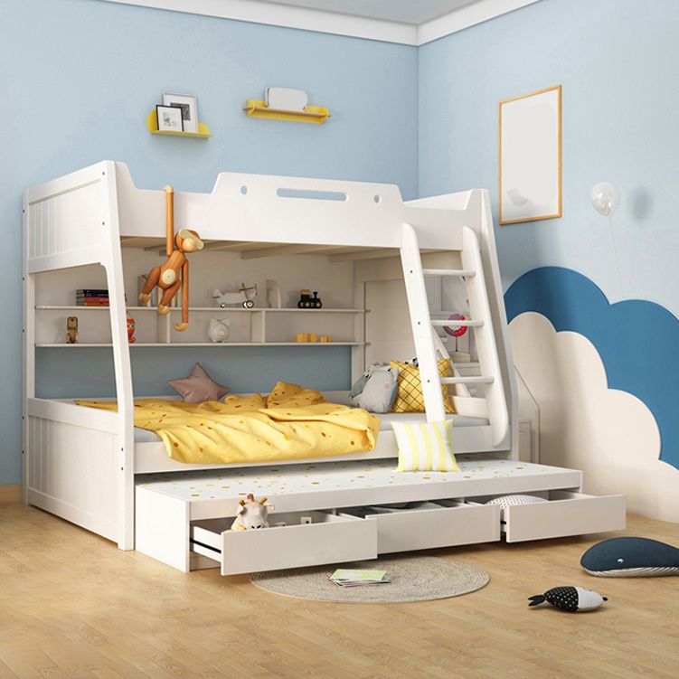Contemporary Wood White Mattress Included with Drawers Rectangular Bunk Bed