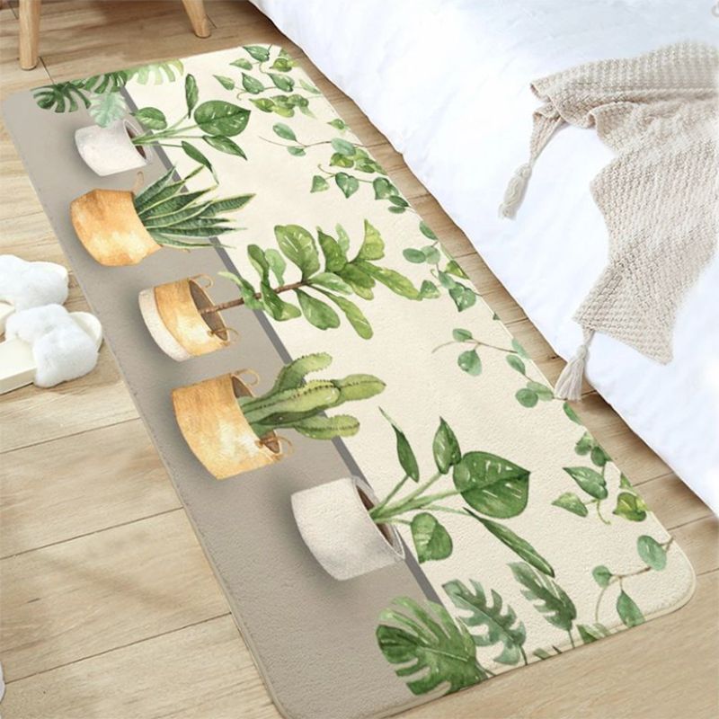 Green Modern Rug Polyester Plant Area Rug Washable Indoor Rug for Home Decoration