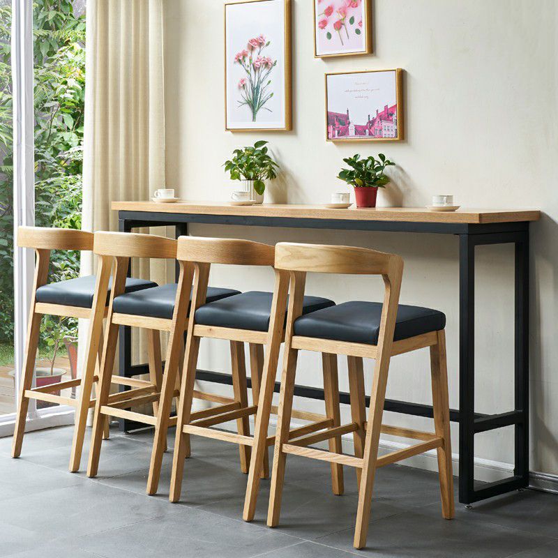 Contemporary Solid Wood Leather Barstools Indoor Bar Stool with Low Back
