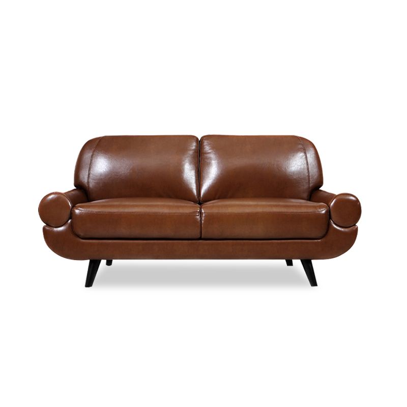 Sewn Pillow Back Sofa Modernism Faux Leather Pillow Top Arm Sofa