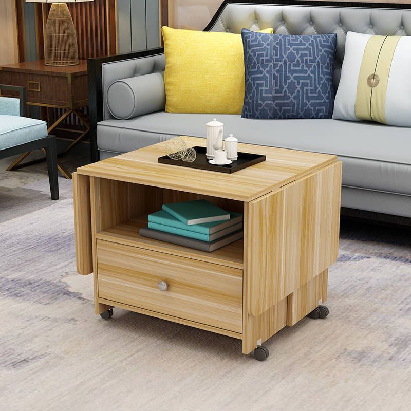 Rectangular Coffee Table Wooden Folding Cocktail Table with Casters