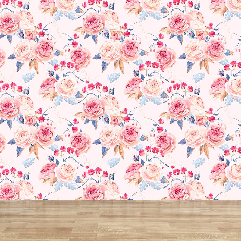 Stylish Rose Blossom Wallpaper Mural Pastel Color Flower Wall Covering for Bedroom