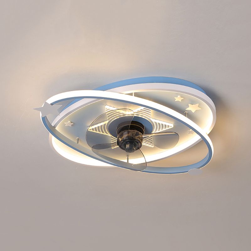 3-Blade Pink/Blue Ceiling Fan Children Metallic Fan with Light for Home