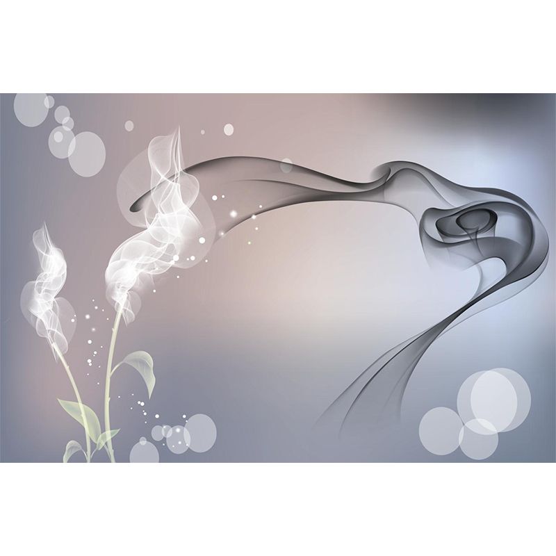 Contemporary Smoke and Bubble Mural Grey and Blue Home Decoration Wall Covering, Made to Measure