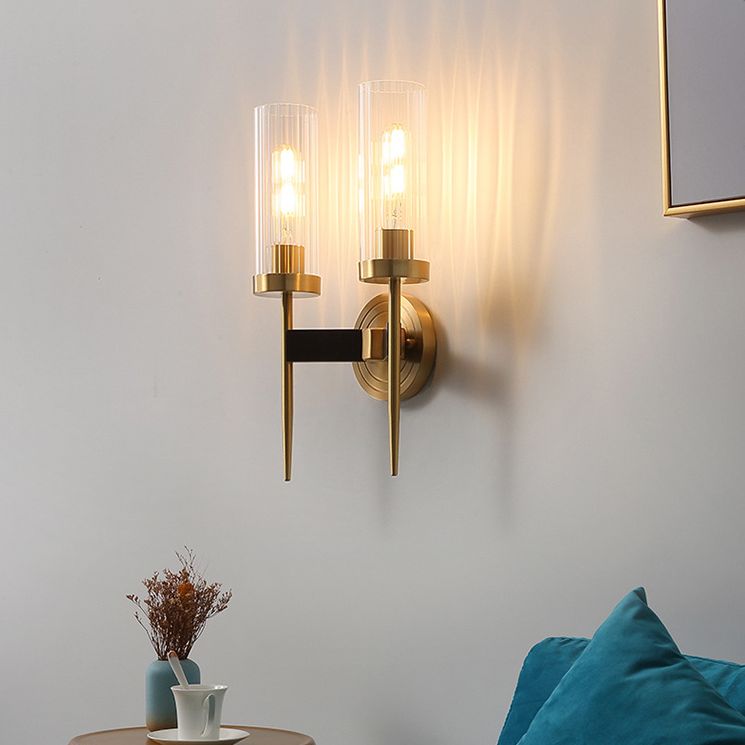 Cylindrical Clear Glass Wall Lighting Fixtures Modern Wall Mounted Light Fixture for Bedroom