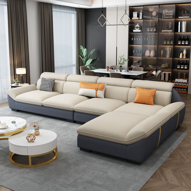 North European Faux Leather Sofa Sewn Pillow Back Sofa with Pillows