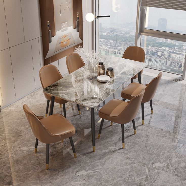 Traditional Luxury Dining Table Rectangle Sintered Stone Table with 4 Legs